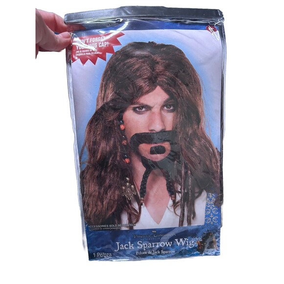 Pirate Wig Mens Jack Sparrow Caribbean Costume Cosplay Beads Sealed New - Picture 1 of 3